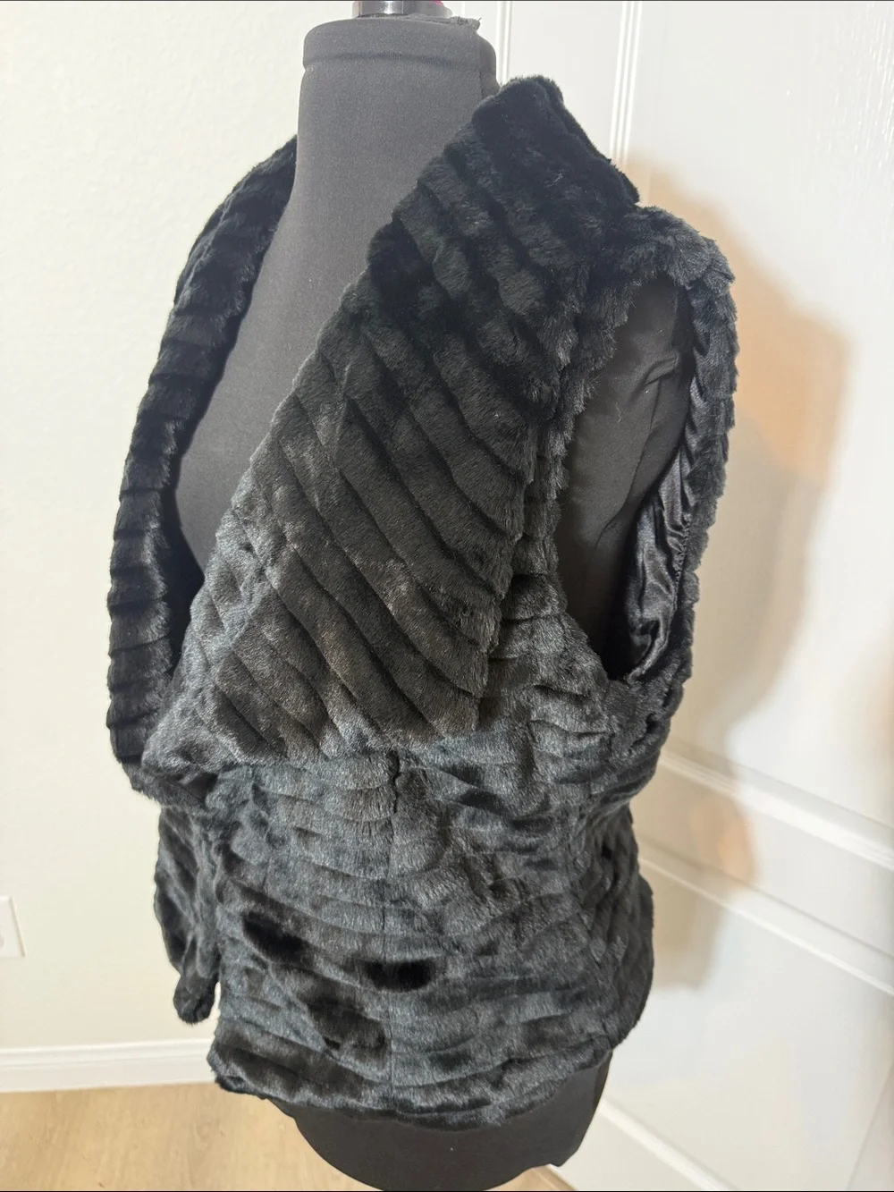 Gorgeous Tribal Black Faux Fur Open Front Vest